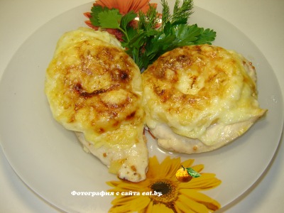 фото Курица в сыре с ананасом и луком